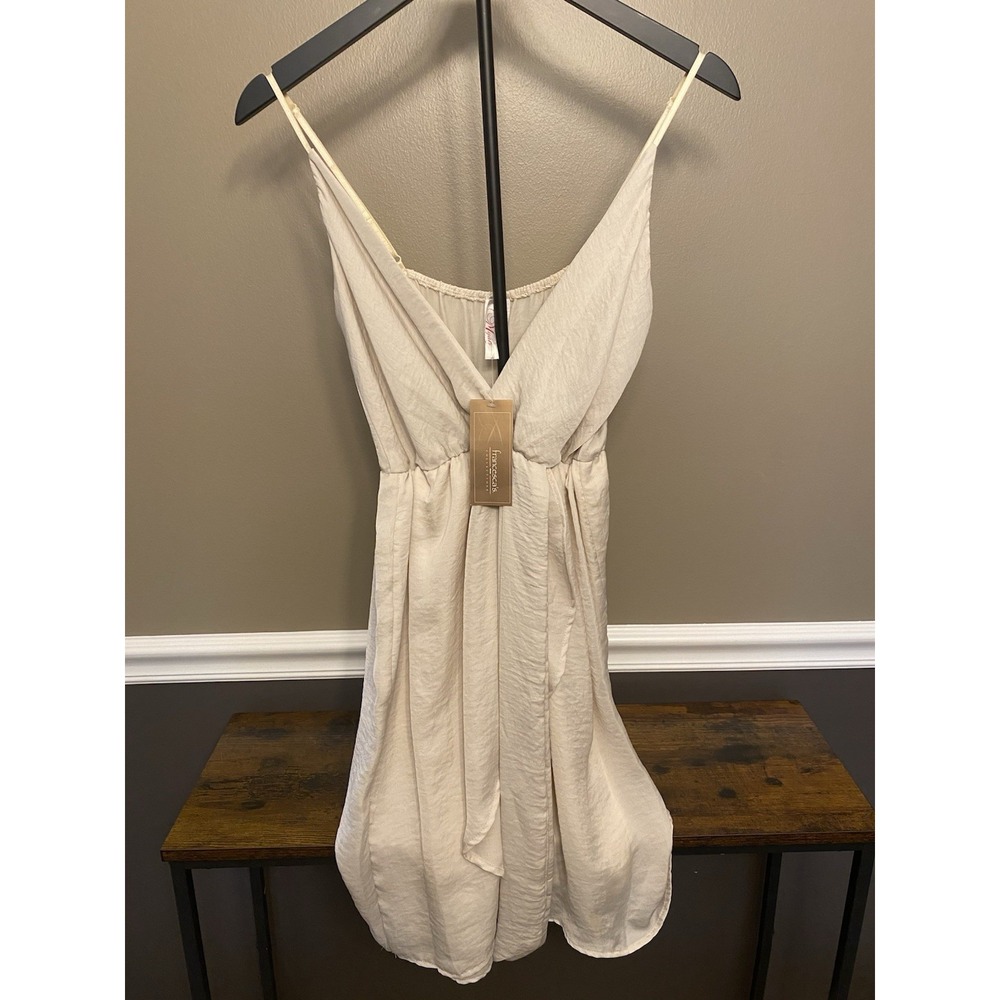 Francesca's Myan Midi Slip Dress V-Neck Light Beige Spaghetti Straps Size Large